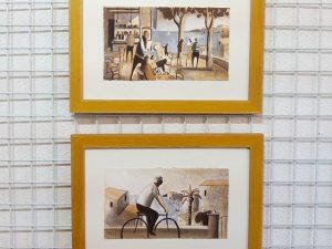 Estas dos #litografías de #didierlourenço de 27×16 cm de plancha con #marcoshechosamedida en chapa de #roble teñida de #amarillo Perfectos para #regalo #arte #artesanía #barcelona #fortpienc  #regalos